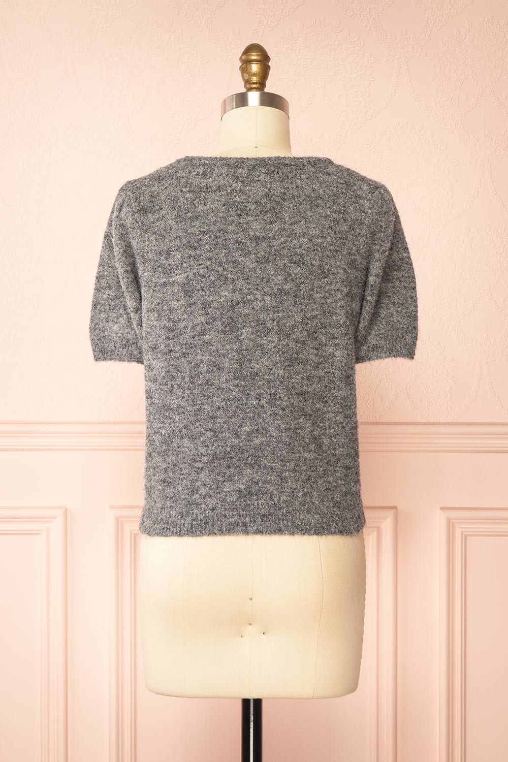 Byram Grey Knitted T-Shirt with Sequin Bow | Boutique 1861 back view