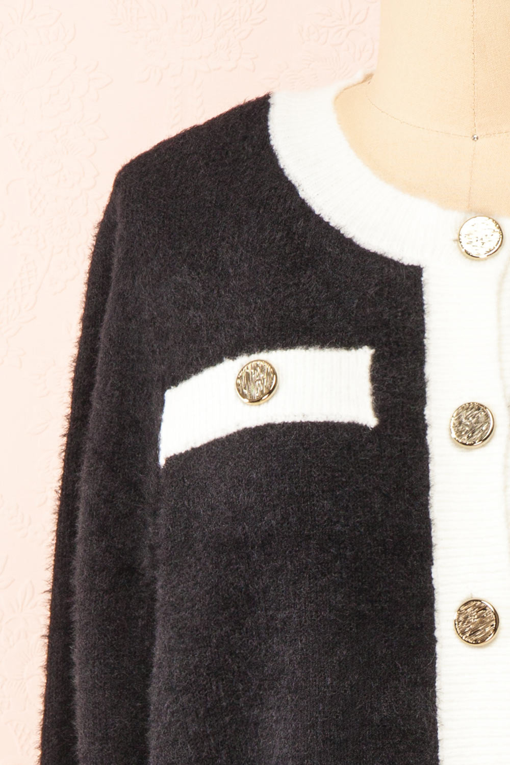 Cabria Black Fuzzy Preppy Cardigan | Boutique 1861 front