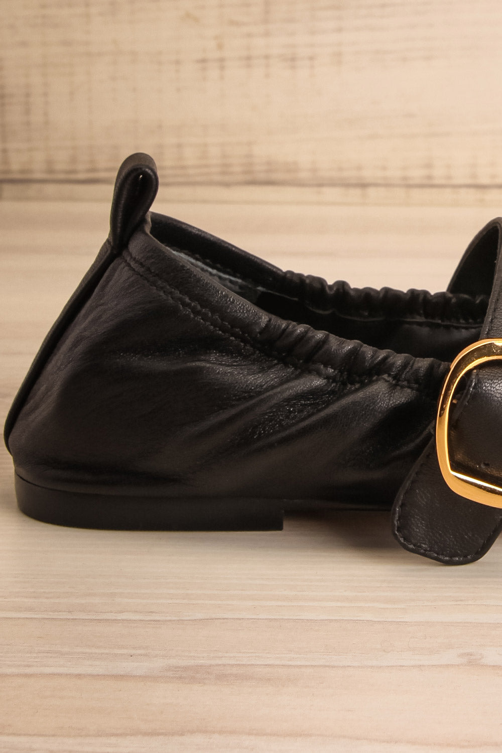 Caelie Black Leather Ballet Flats with Gold Buckle | La petite garçonne heel