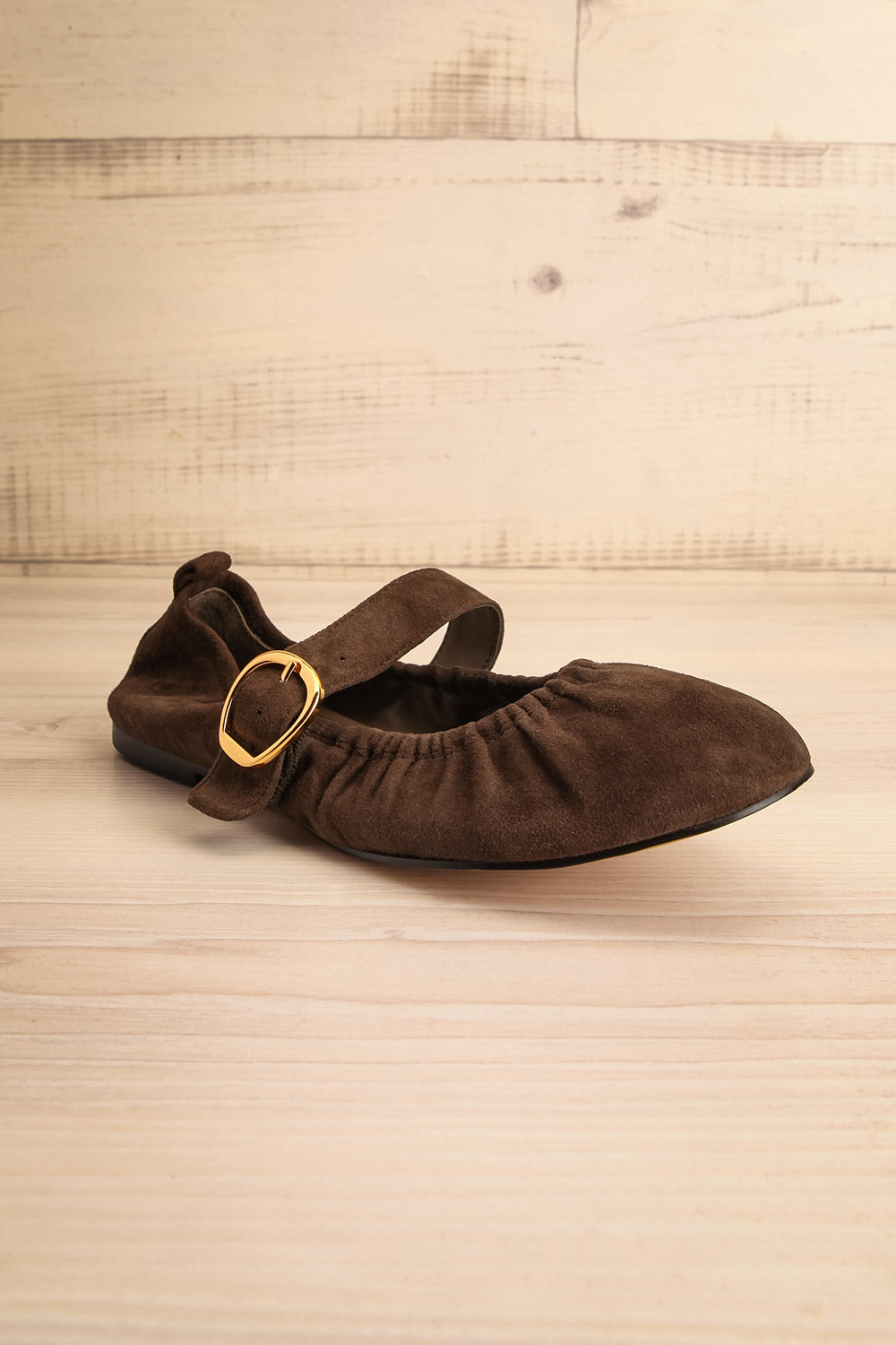 Caelie Brown | Suede Ballet Flats with Gold Buckle