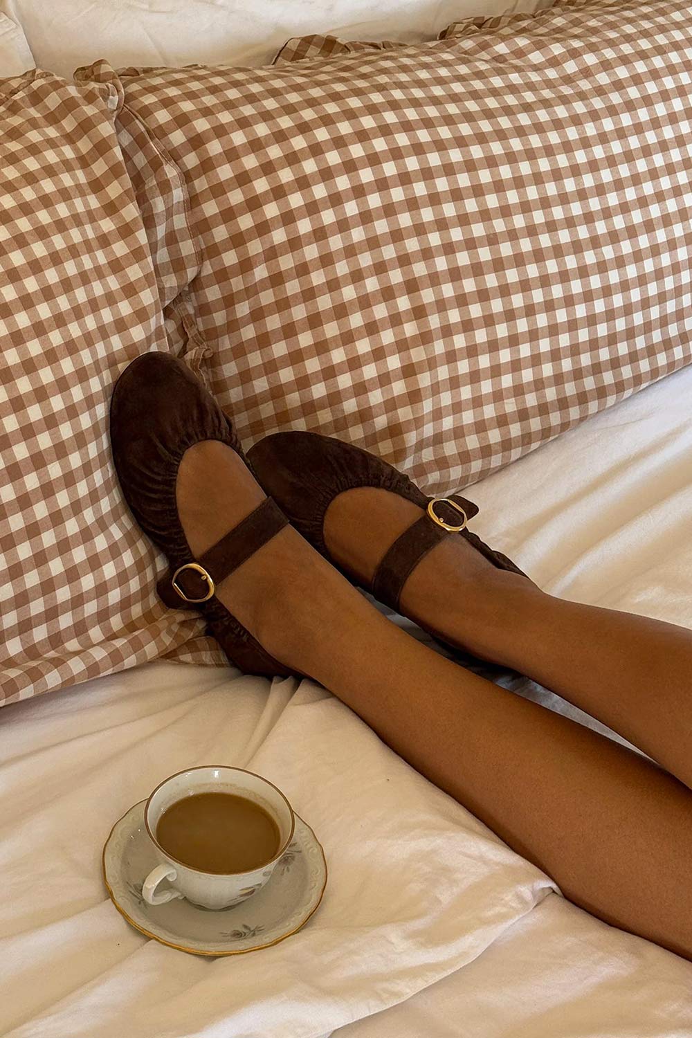 Caelie Brown | Suede Ballet Flats with Gold Buckle