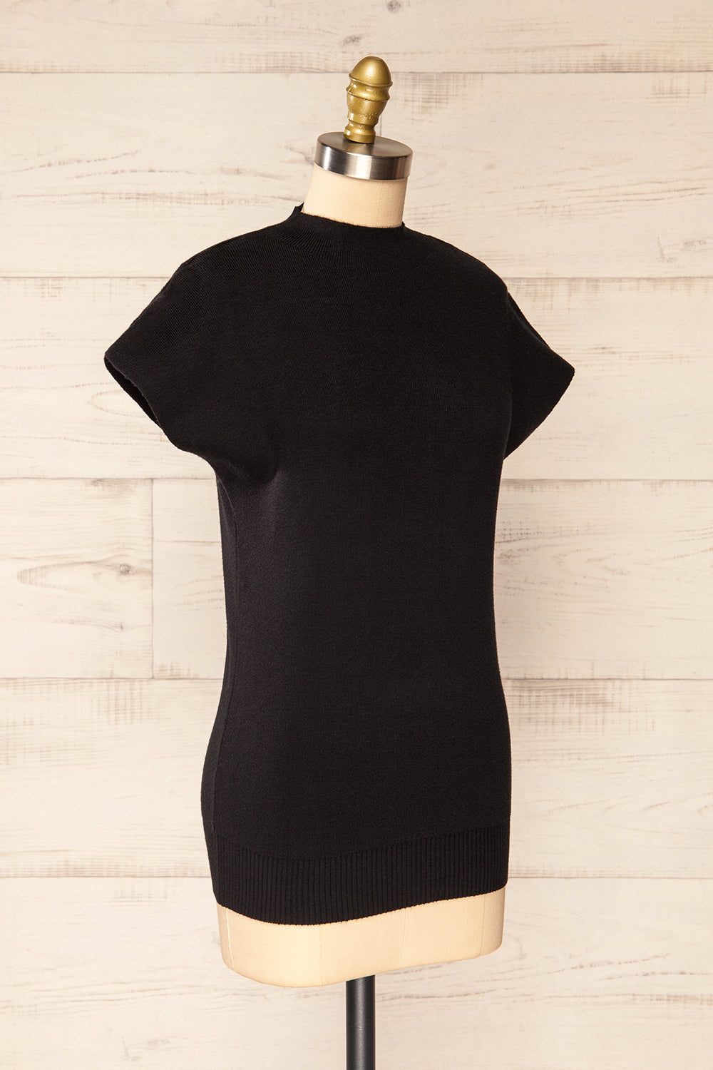 Cagliari Black Short Sleeve Mock Neck Ribbed Knit Top | La petite garçonne side view
