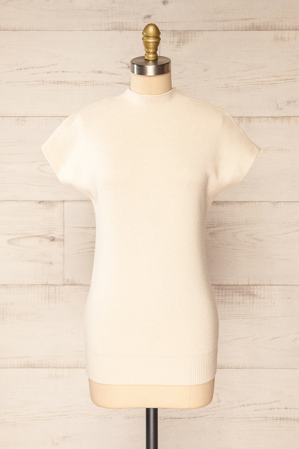 Cagliari Ivory Short Sleeve Rib Knit Top | La petite garçonne front view