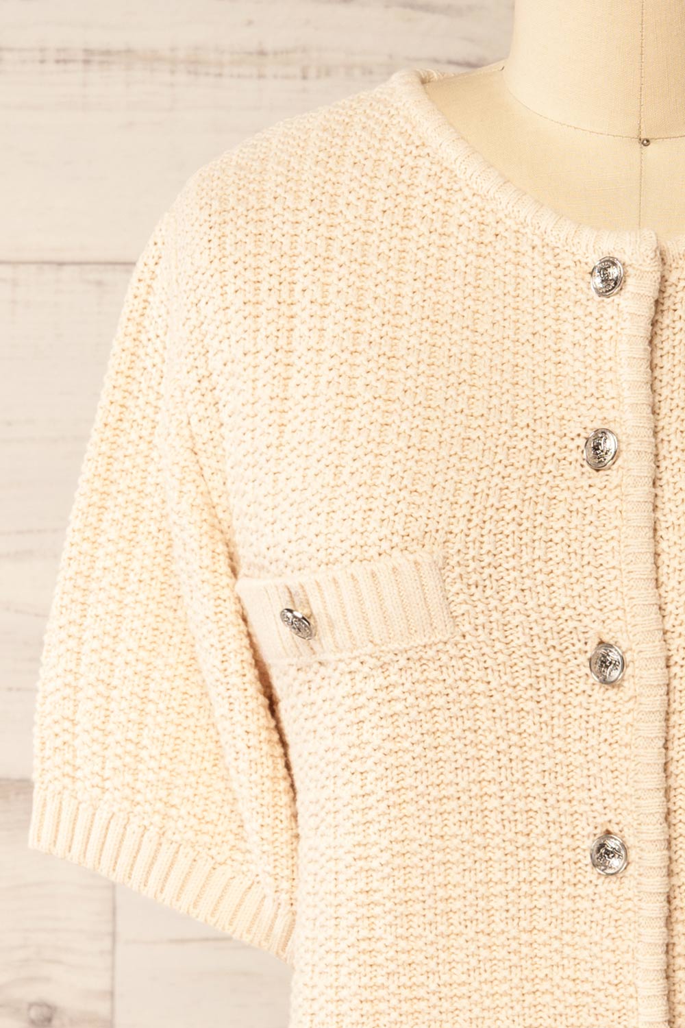 Cairns Beige Knitted Button-Down Top | La petite garçonne front