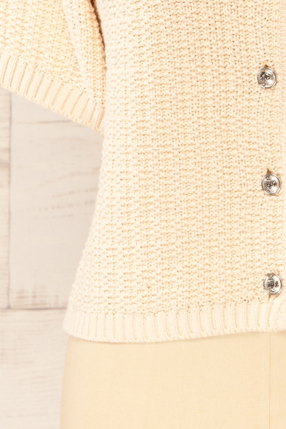 Cairns Beige Knitted Button-Down Top | La petite garçonne bottom