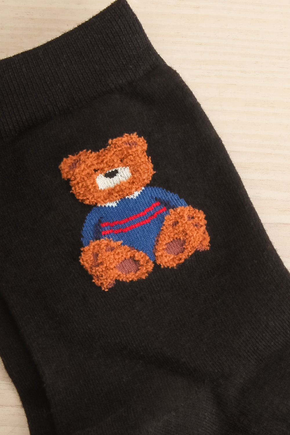 Cairo Black Crew Socks w/ Fuzzy Bear Details | La petite garçonne close-up