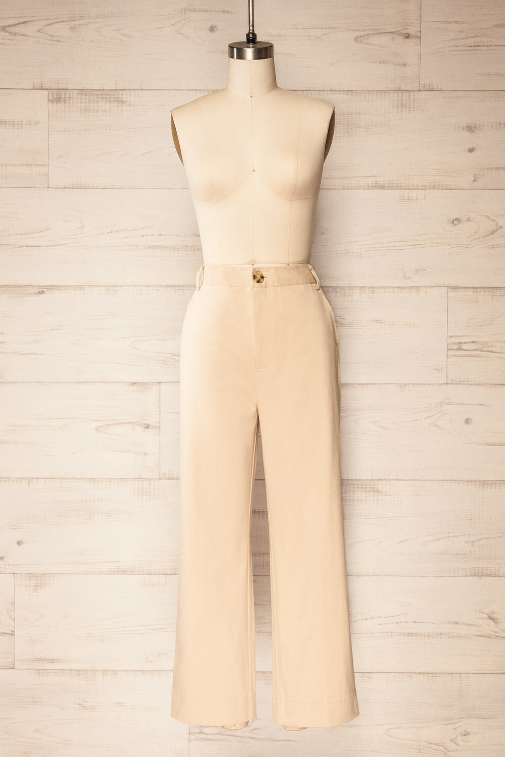 Calgary Beige High-Waisted Straight Leg Pants | La petite garçonne front view
