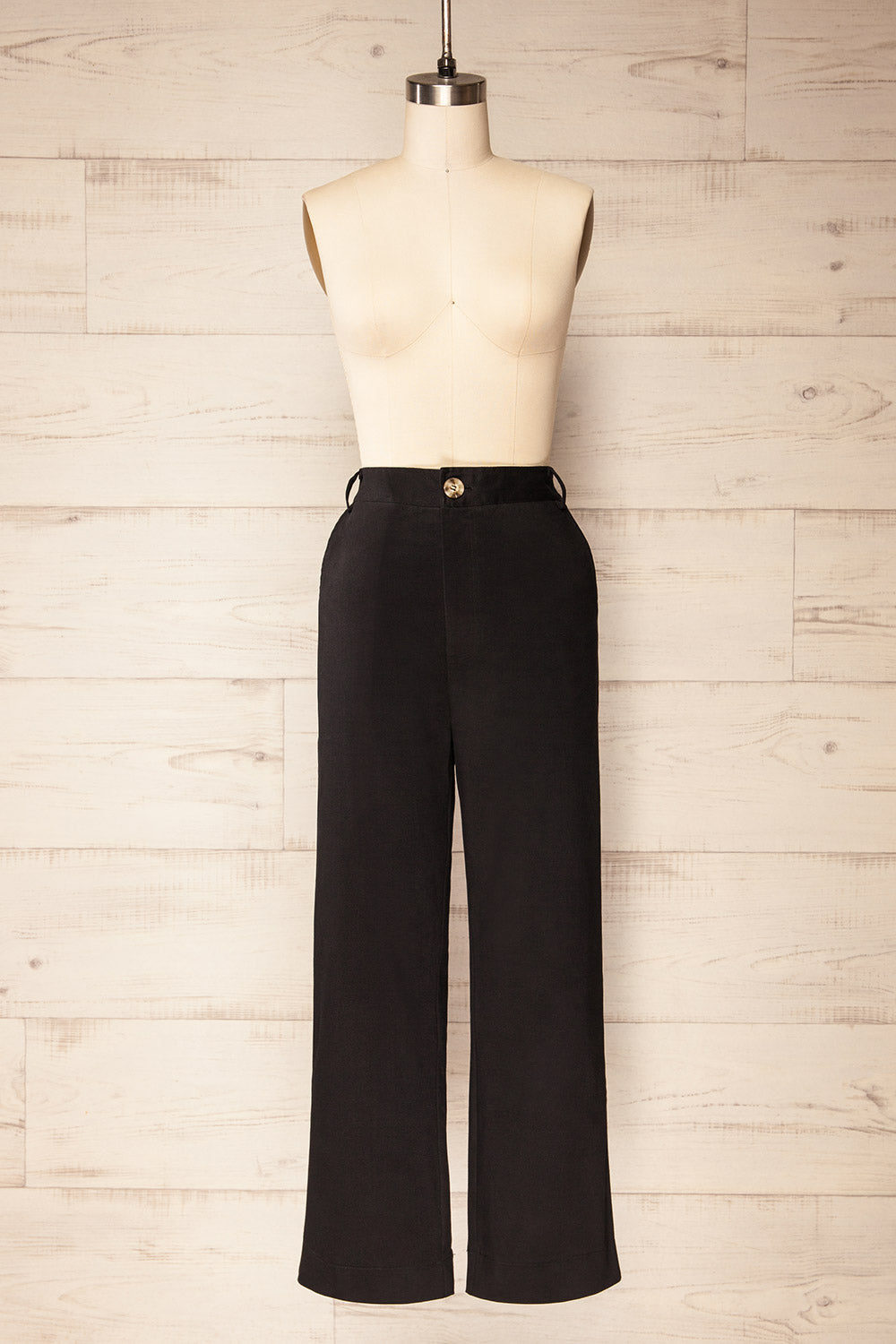 Calgary Black High-Waisted Straight Leg Pants | La petite garçonne front view