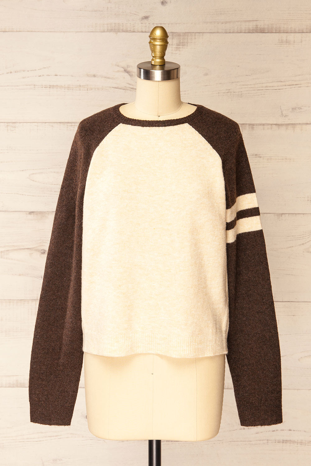 Callista Fuzzy Brown & Beige Sweater | La petite garçonne front view