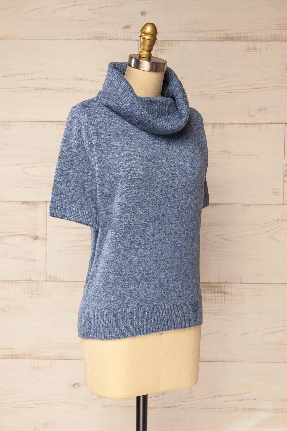 side view of Calixte Blue Short-Sleeve Knitted Sweater at La petite garçonne