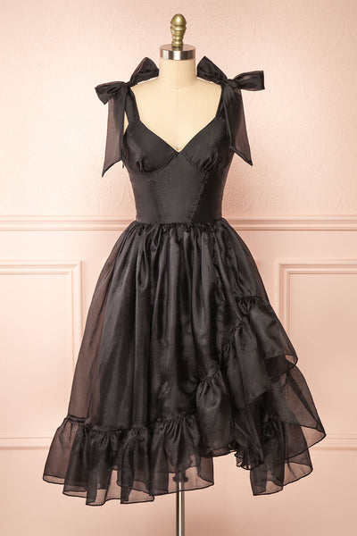 Callidora Black Organza Midi Dress | Boutique 1861 front view