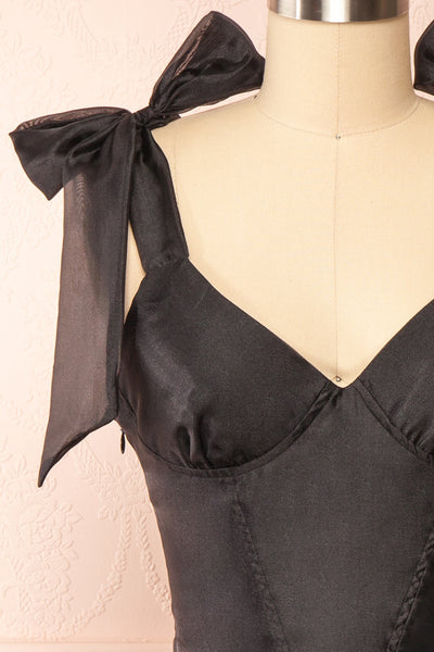 Callidora Black Organza Midi Dress | Boutique 1861 front close-up