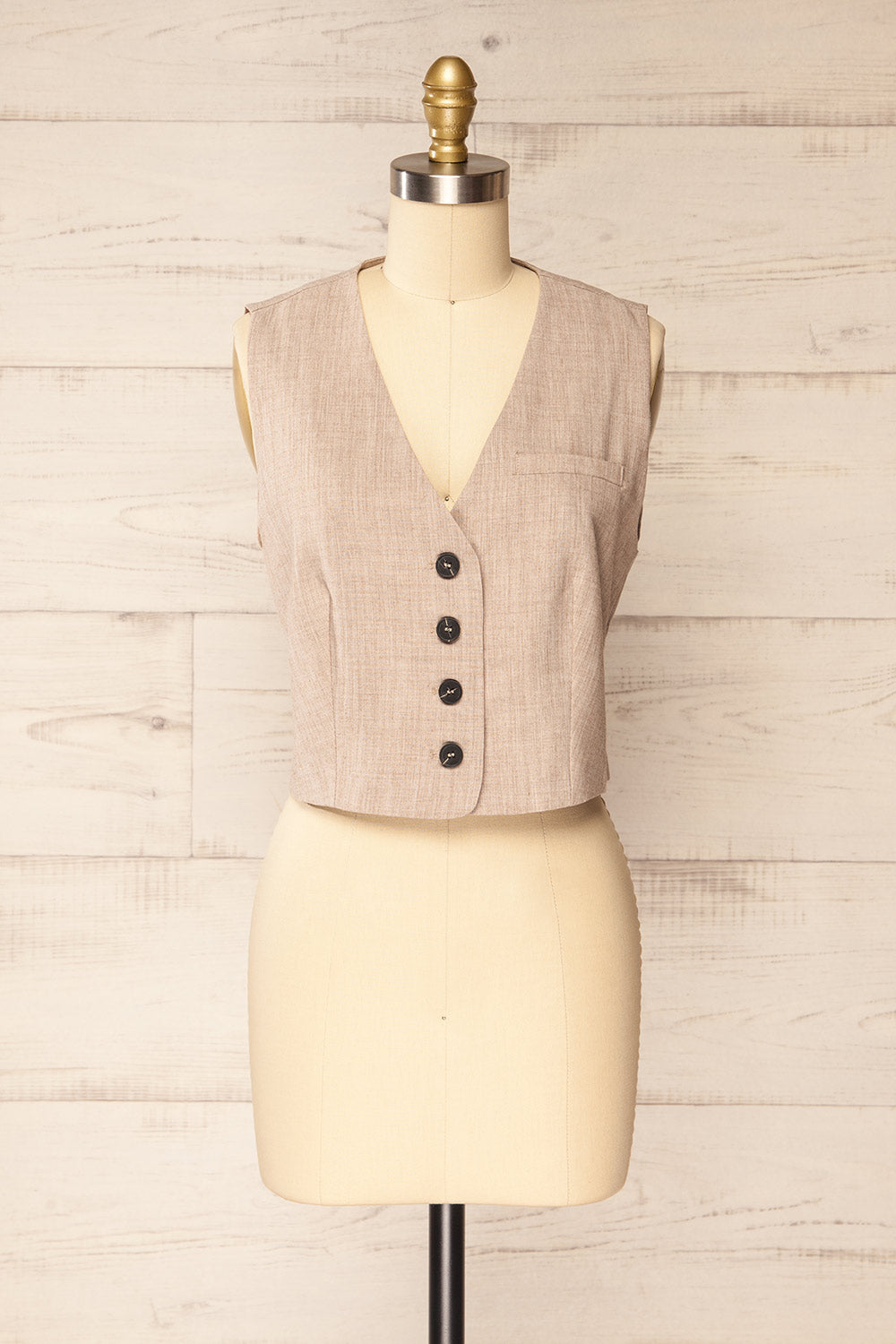 Caluire Cropped Beige Waistcoat | La petite garçonne front view