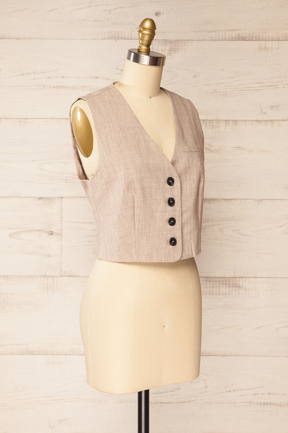 Caluire Cropped Beige Waistcoat | La petite garçonne side view