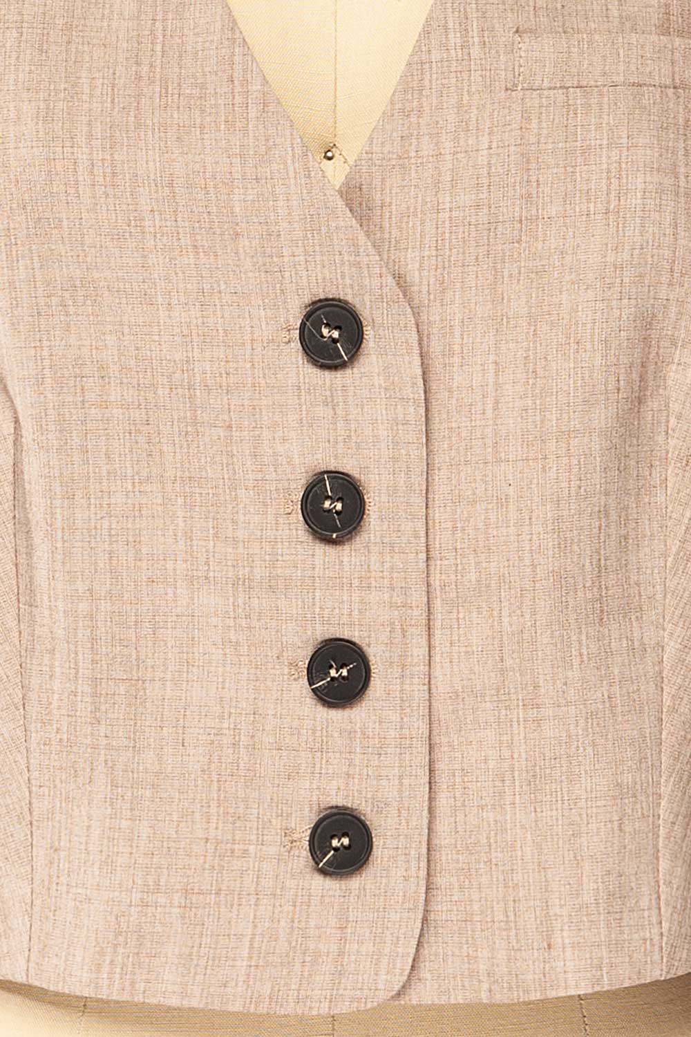 Caluire Cropped Beige Waistcoat | La petite garçonne fabric
