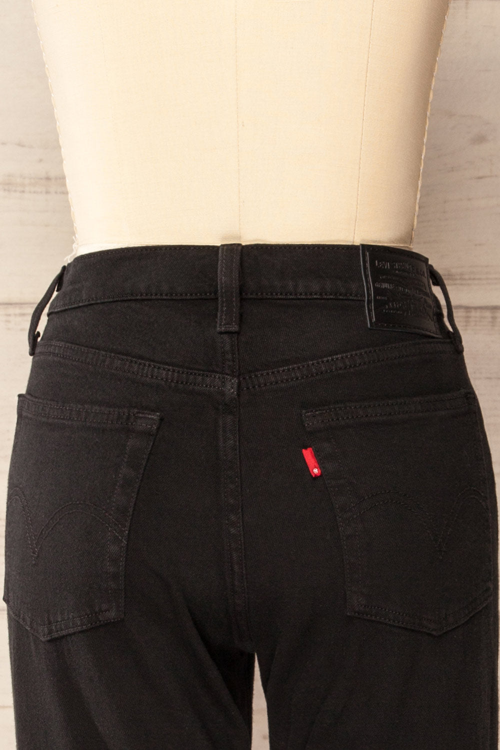 Calvin Cropped Black Straight Leg Jeans | La petite garçonne back close-up