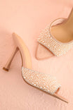 flat view of Calystegia Beige High-Heel Slip-On Mules at Boudoir 1861