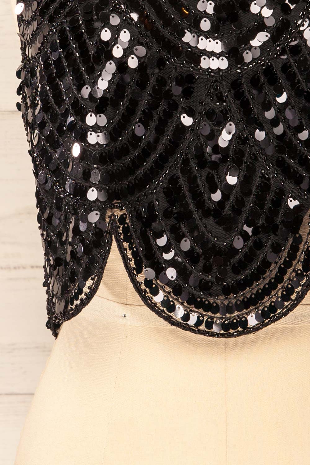 Campeche Cropped Halter Top w/ Black Sequins | La petite garçonne bottom