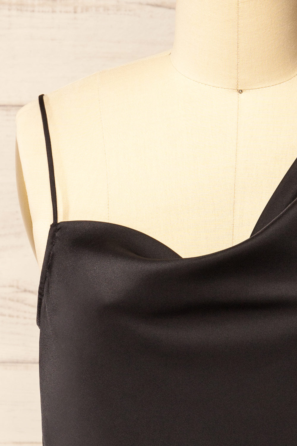 Camrose Black Asymmetric Satin Top | La petite garçonne front