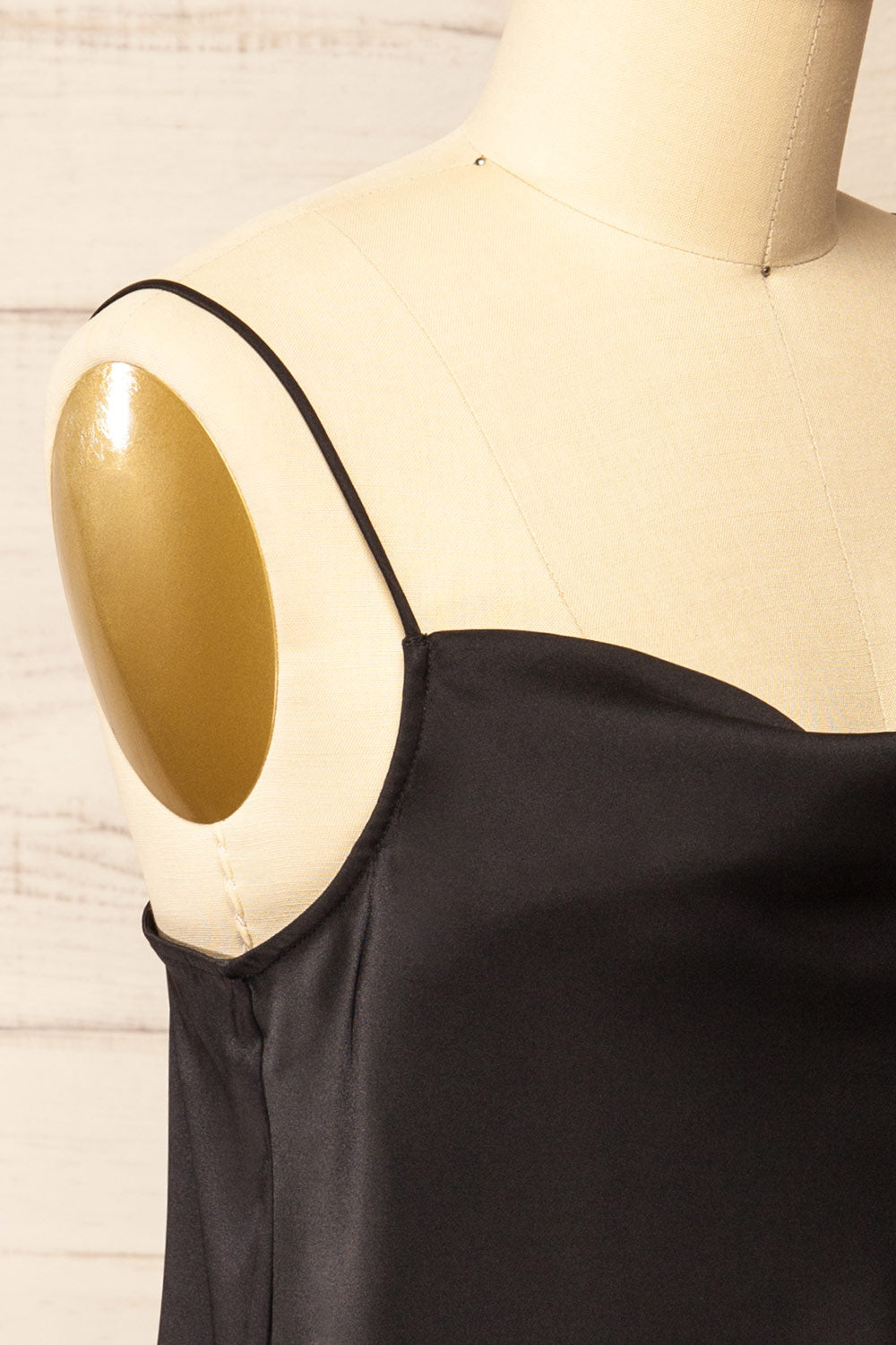 Camrose Black Asymmetric Satin Top | La petite garçonne side