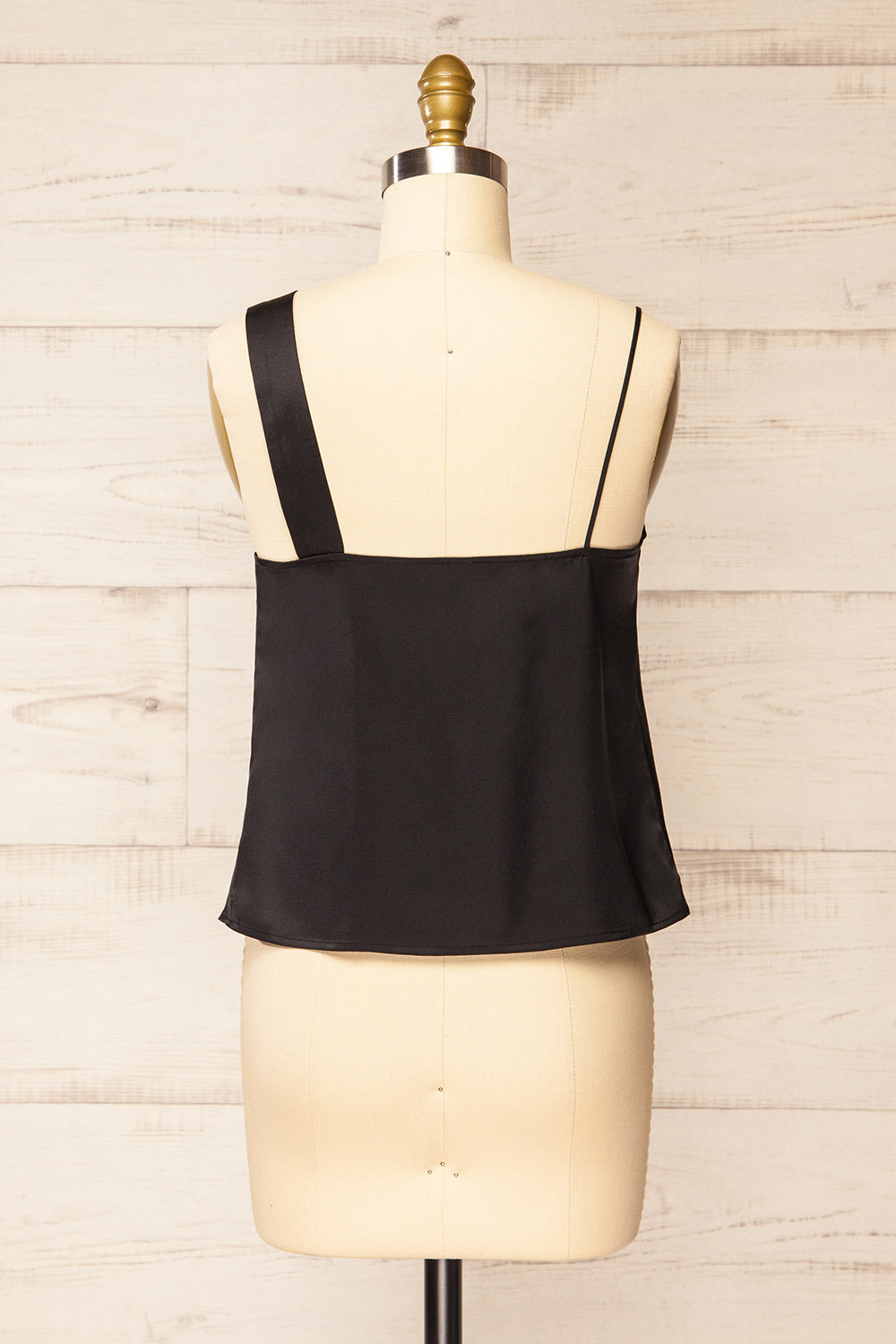 Camrose Black Asymmetric Satin Top | La petite garçonne back view