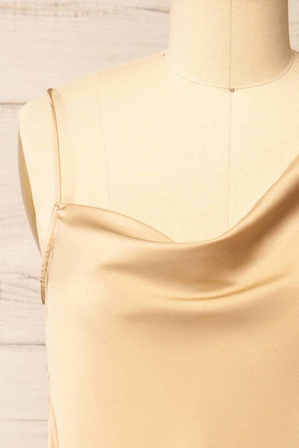 Camrose Champagne Asymmetric Satin Top | La petite garçonne front