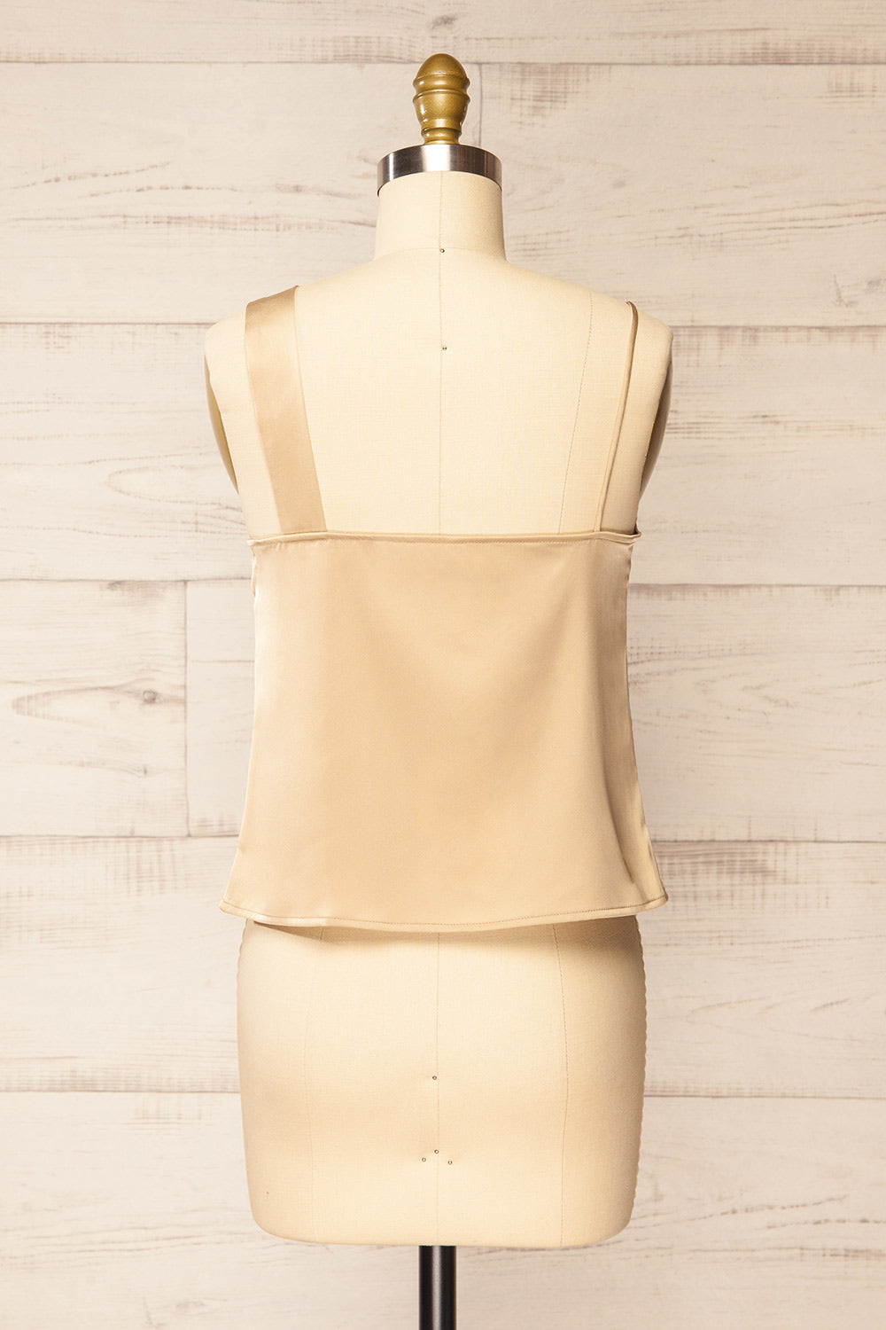 Camrose Champagne Asymmetric Satin Top | La petite garçonne back view