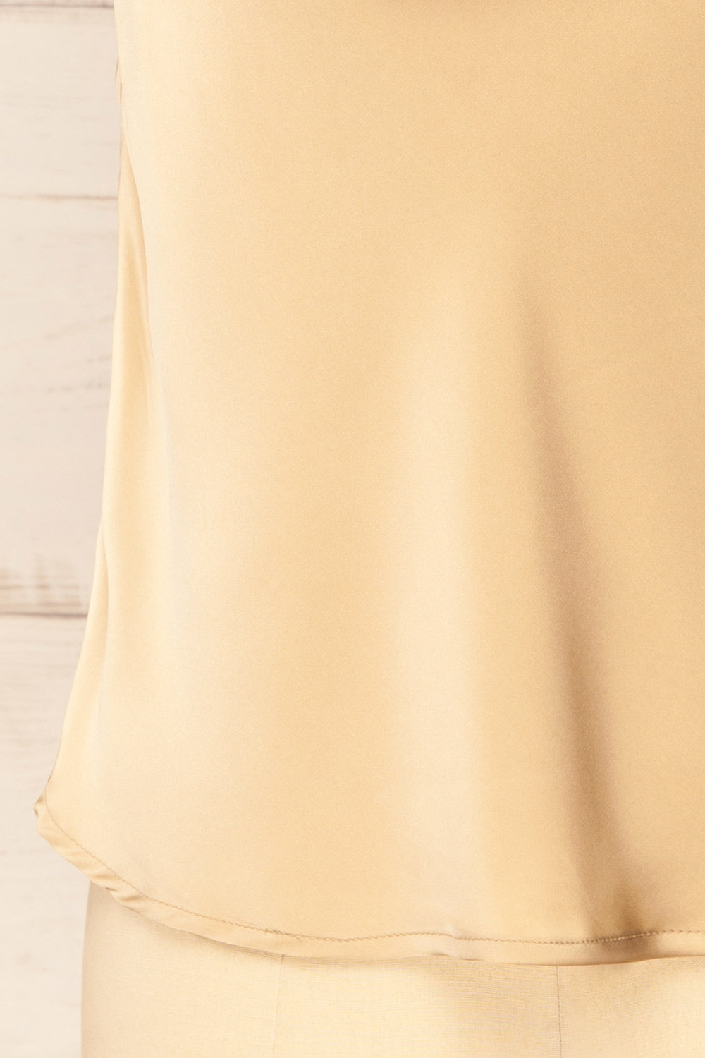 Camrose Champagne Asymmetric Satin Top | La petite garçonne bottom