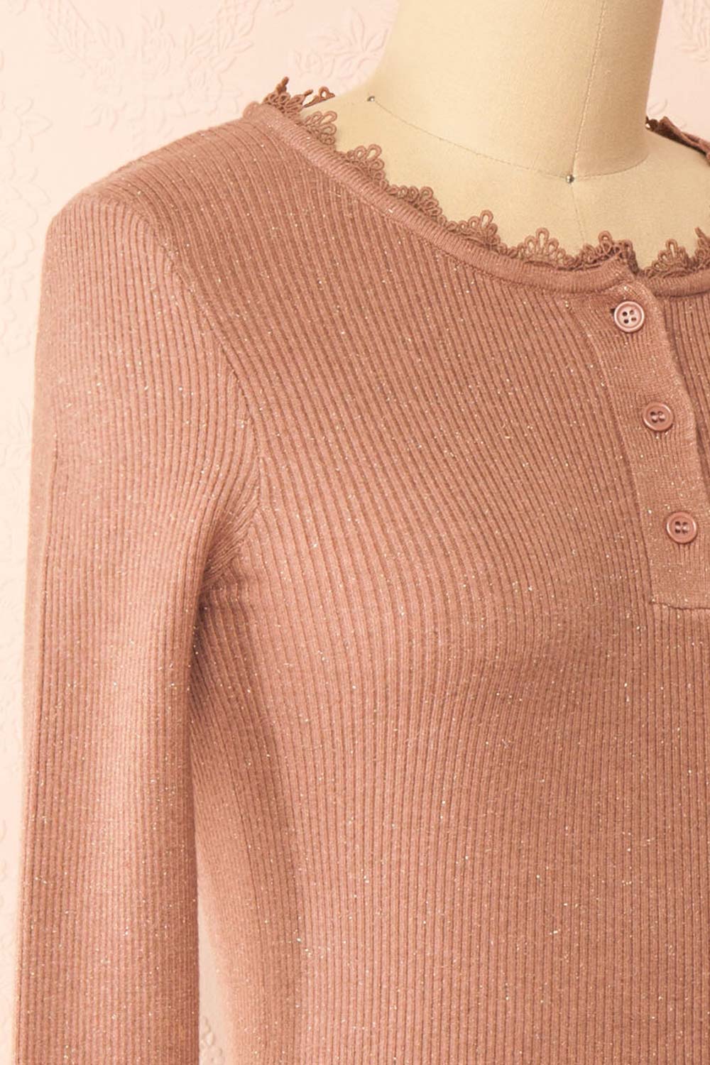 Candra Mauve Ribbed Top w/ Lace Collar | Boutique 1861 side
