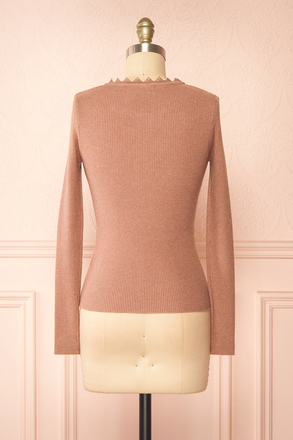 Candra Mauve Ribbed Top w/ Lace Collar | Boutique 1861 back view