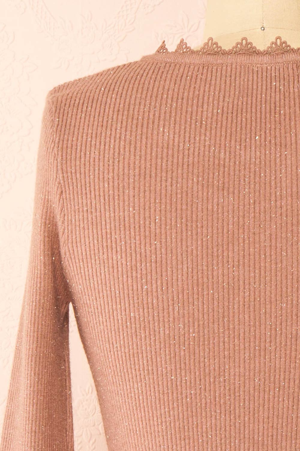 Candra Mauve Ribbed Top w/ Lace Collar | Boutique 1861 back