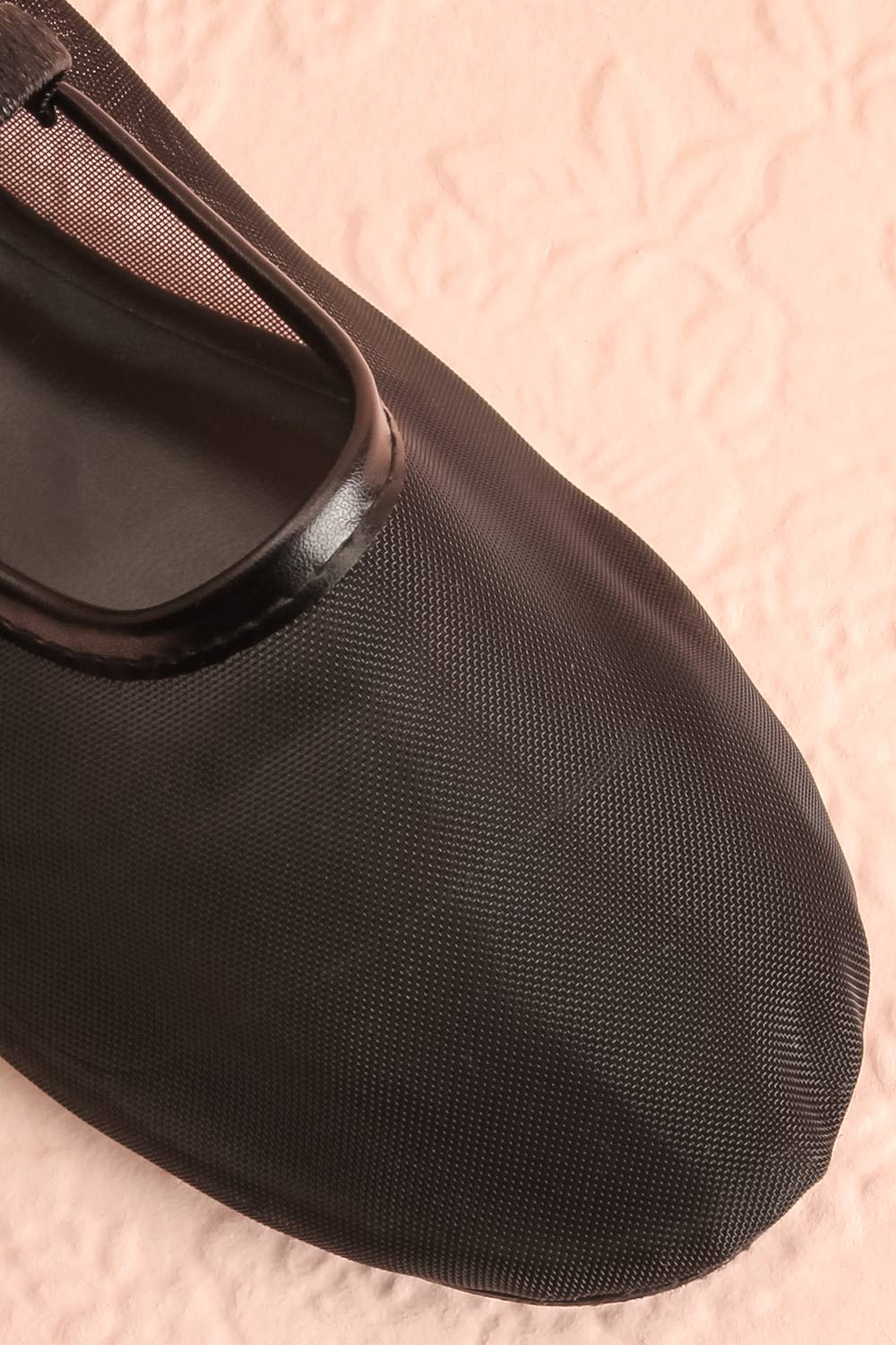 Cardee Black Mesh Ballet Flats w/ Elastic Strap | Boutique 1861 flat close-up