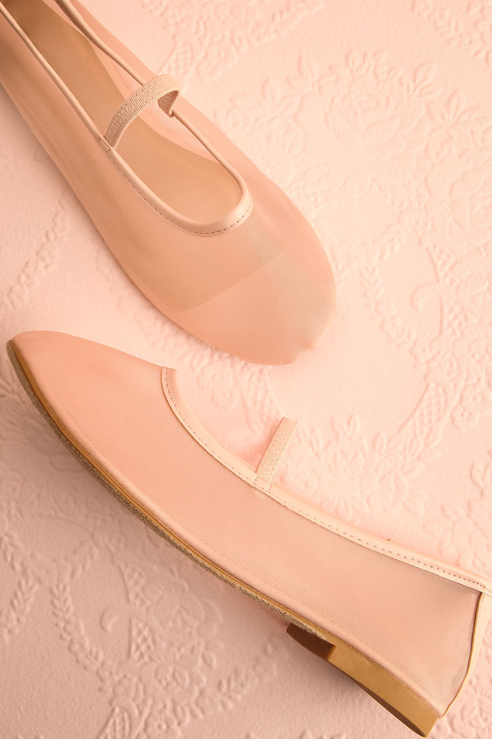 Cardee Beige Mesh Ballet Flats w/ Elastic Strap | Boutique 1861 flat view