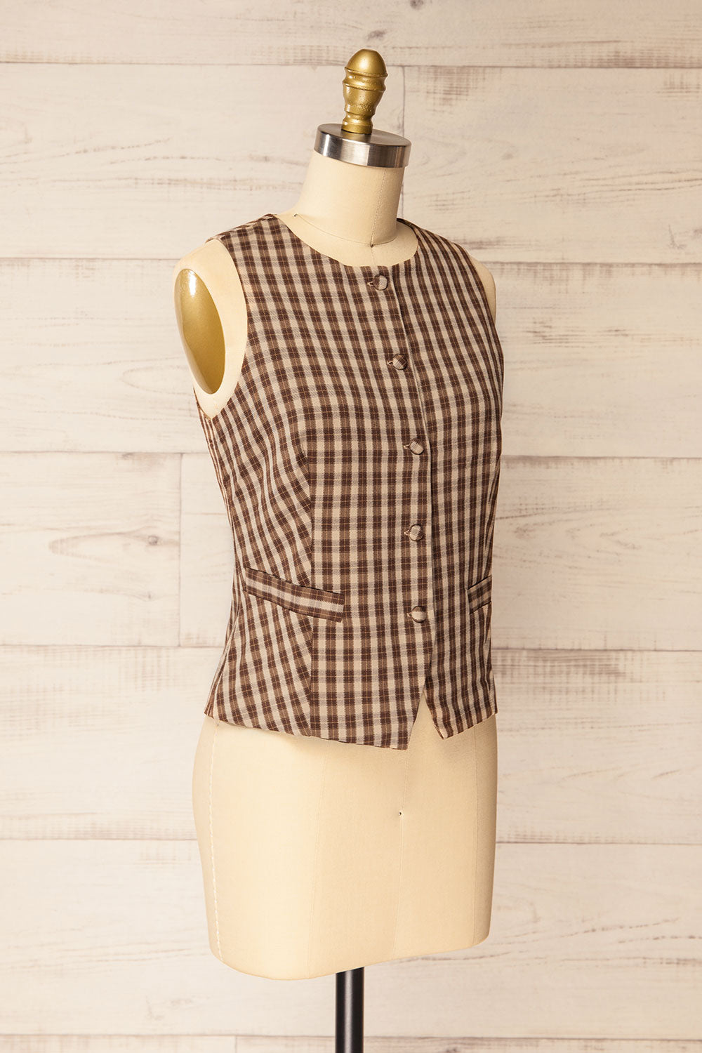 Carince Brown Plaid Button Down Vest | La petite garçonne side view
