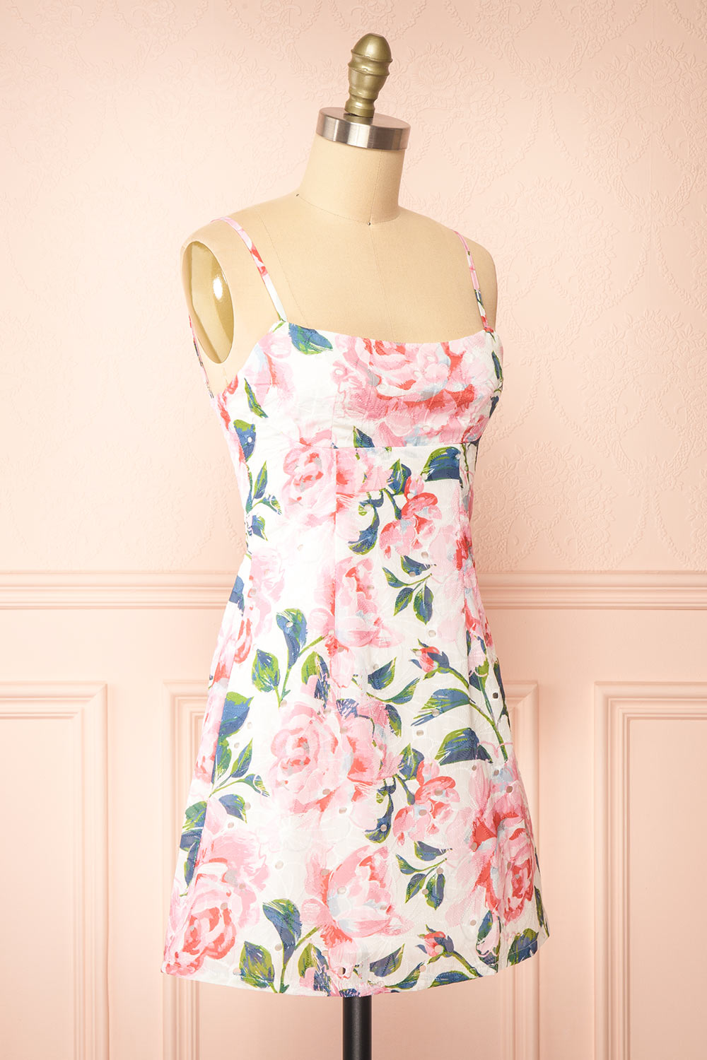 Carmela Short Floral Dress w/ Lace Up Back | Boutique 1861 side view