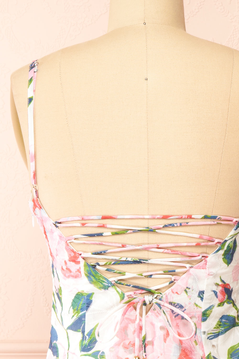 Carmela Short Floral Dress w/ Lace Up Back | Boutique 1861  back