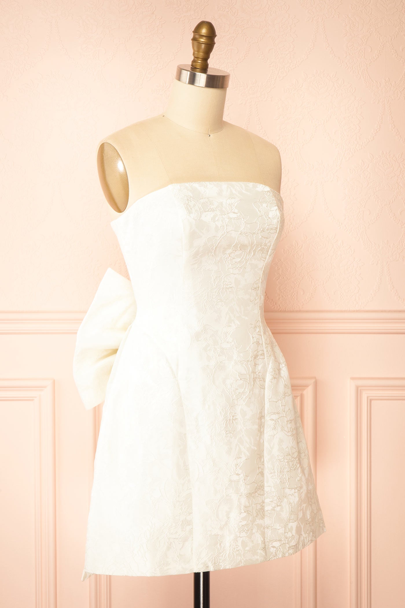 Carmelia Short Jacquard Strapless Ivory Dress | Boudoir 1861 side