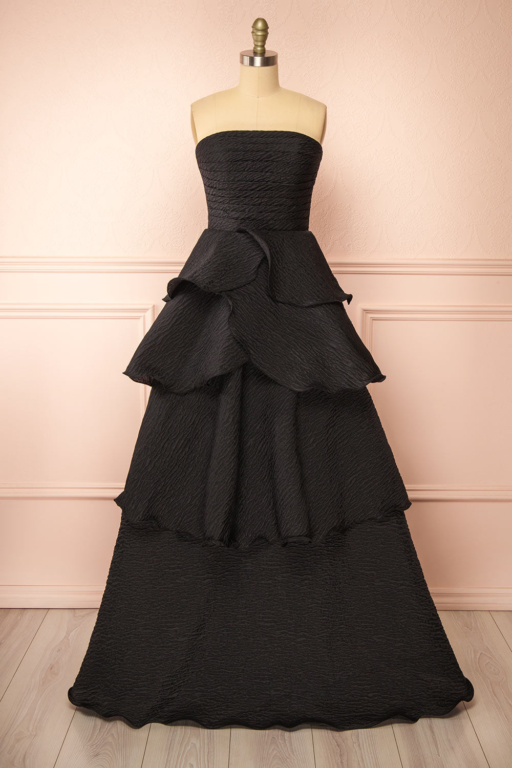 knee length dresses for ladies Carrie Black Layered Organza Maxi Dress