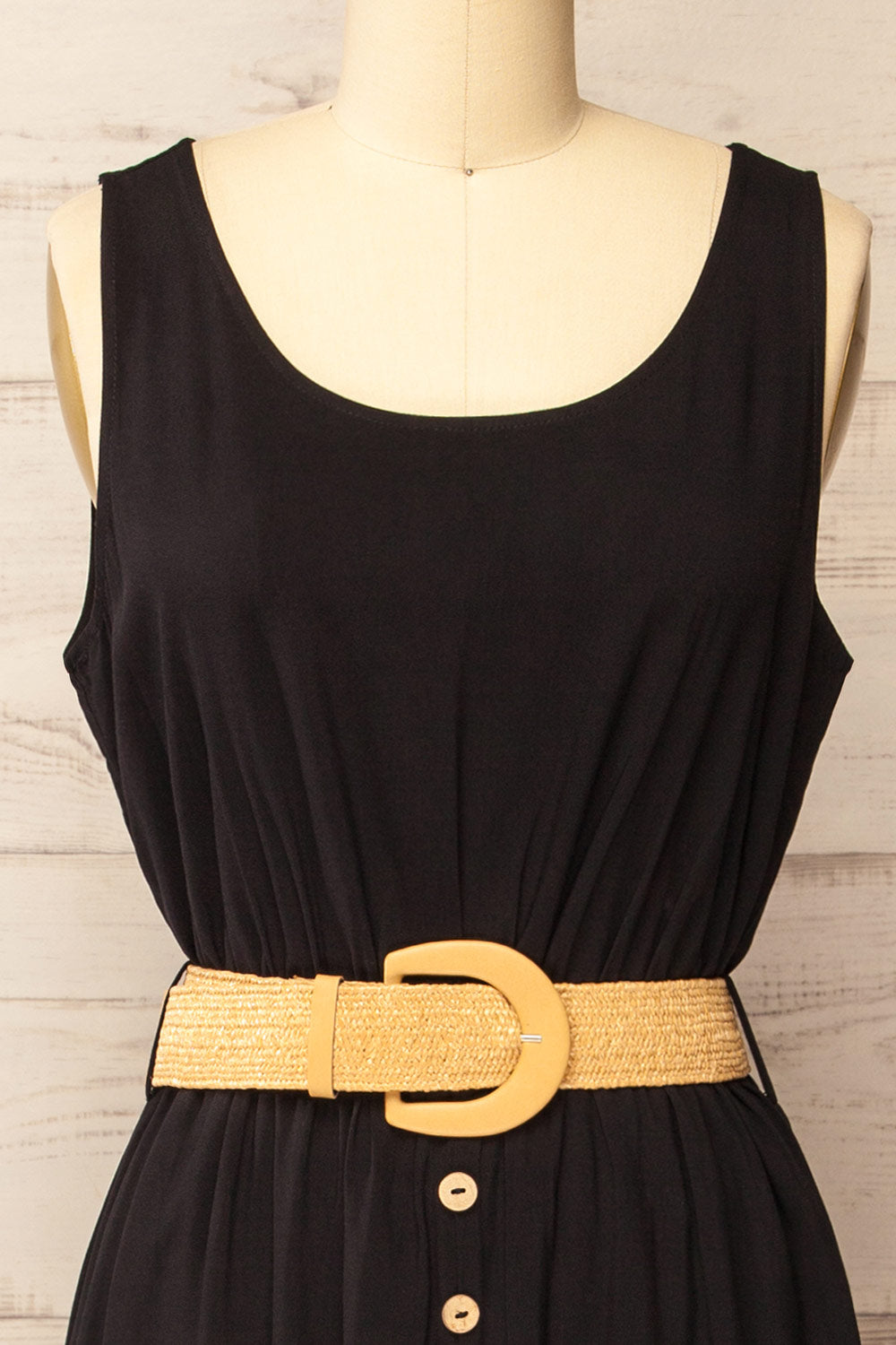 Carrington Black Midi Dress w/ Straw Belt | La petite garçonne front