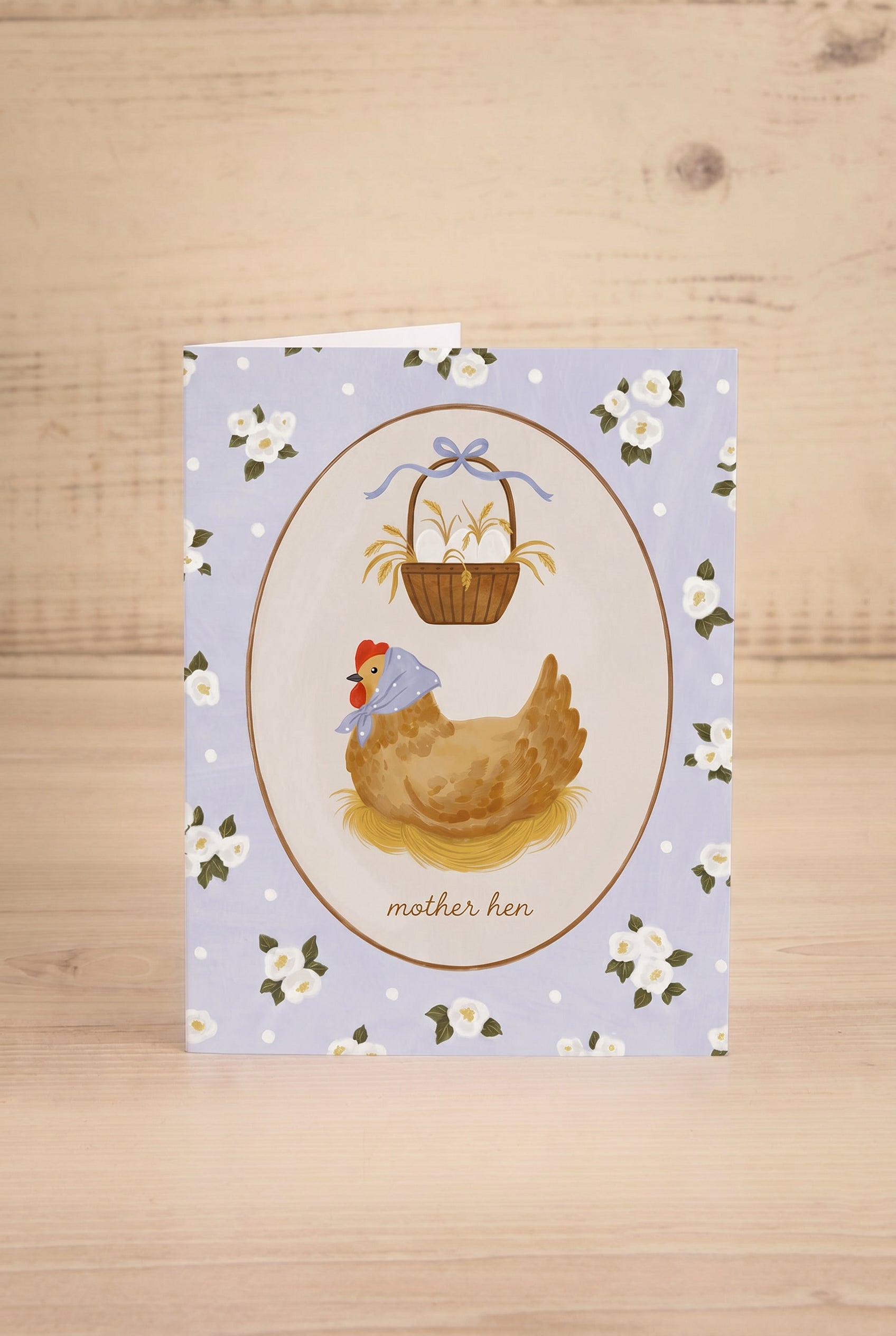 Front view of a greeting card MOTHER HEN illustration by Marie Lise at la maison garçonne