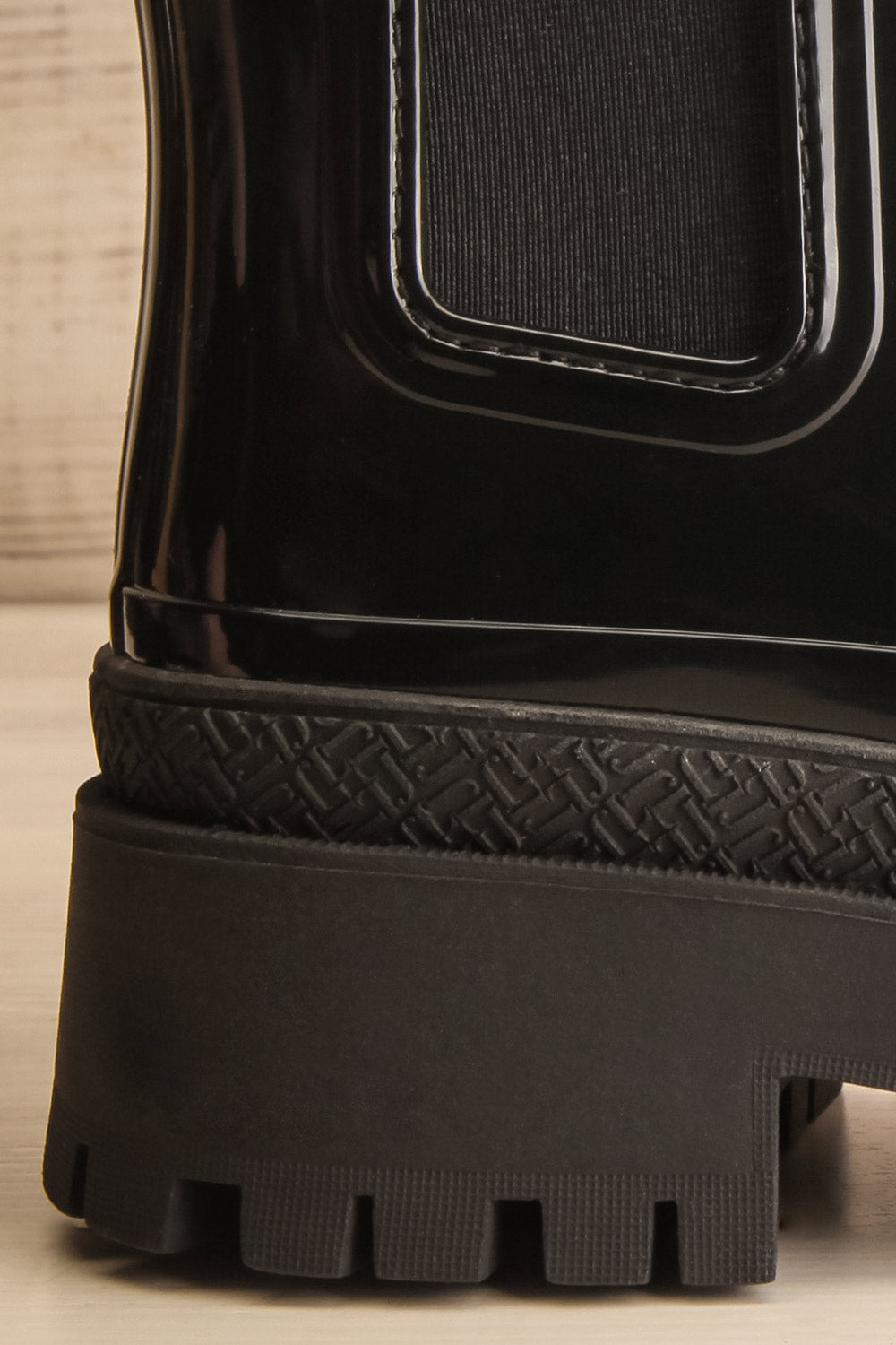 Carter Black Faux-Fur Lined Platform Rain Boots | La petite garçonne side close-up