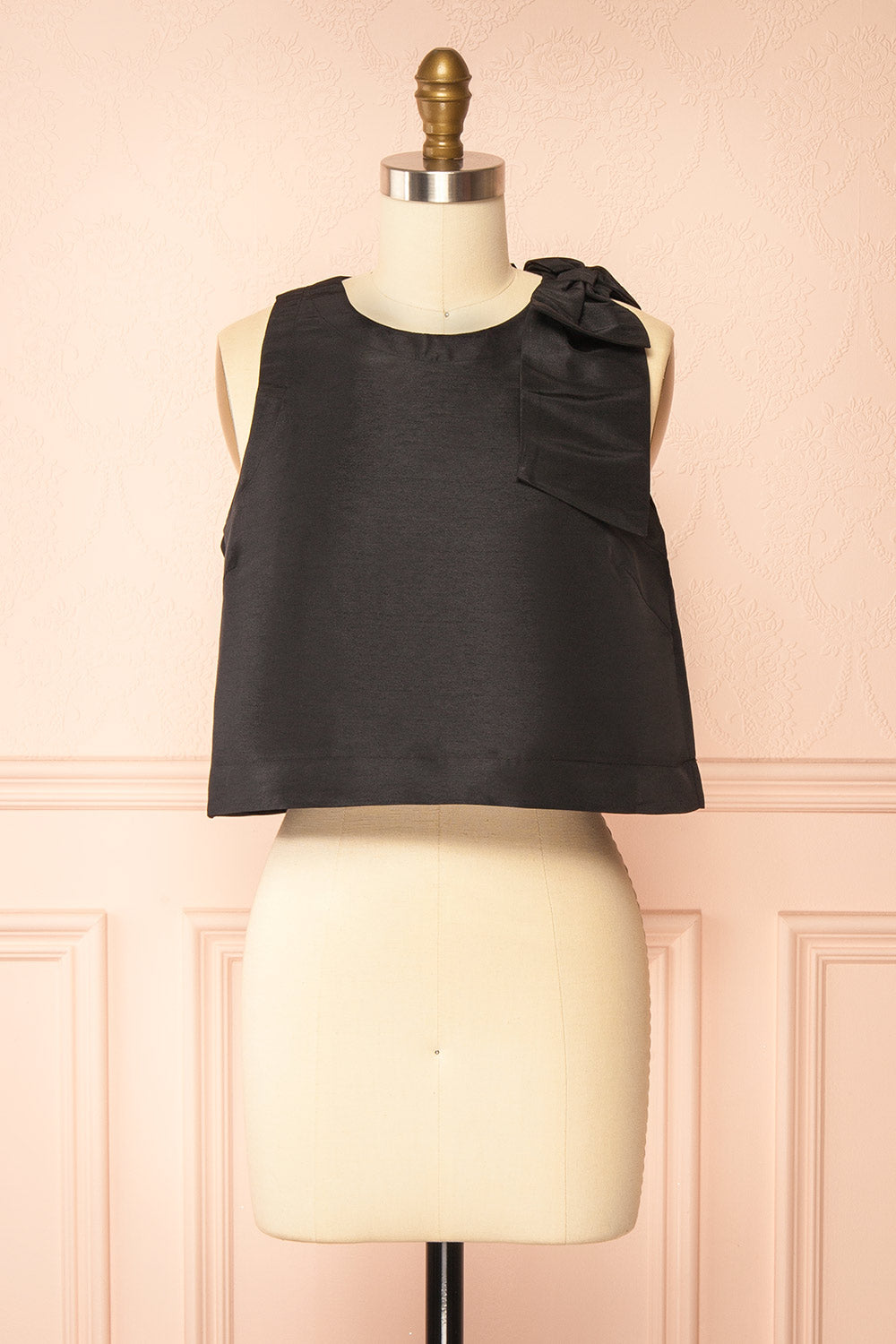 Caryn Black Sleeveless Top with Bow | Boutique 1861 front view