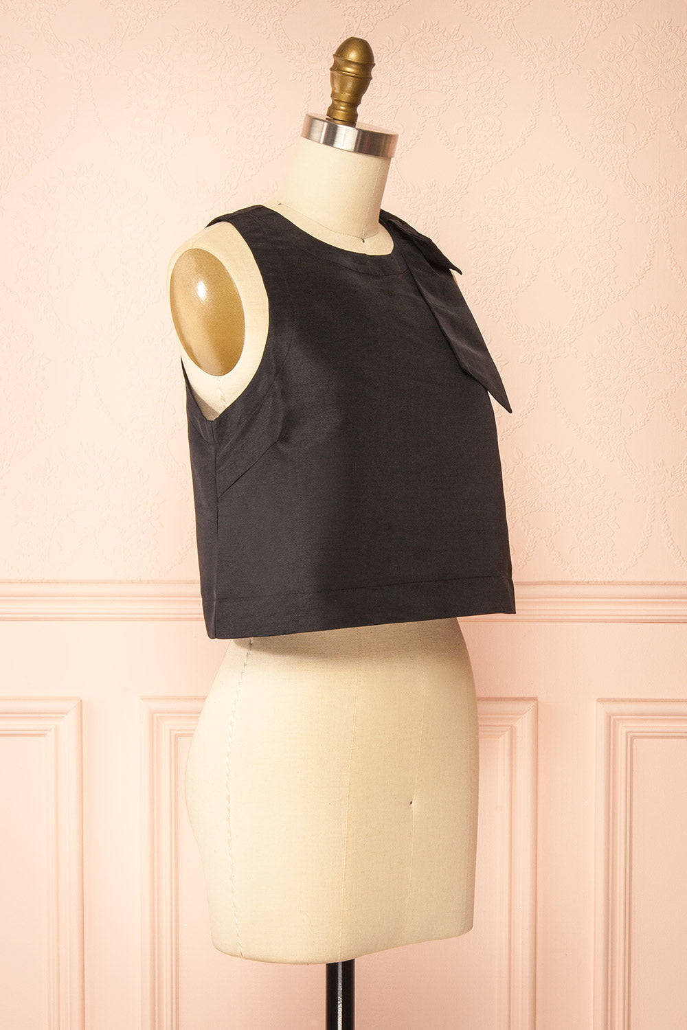 Caryn Black Sleeveless Top with Bow | Boutique 1861 side view