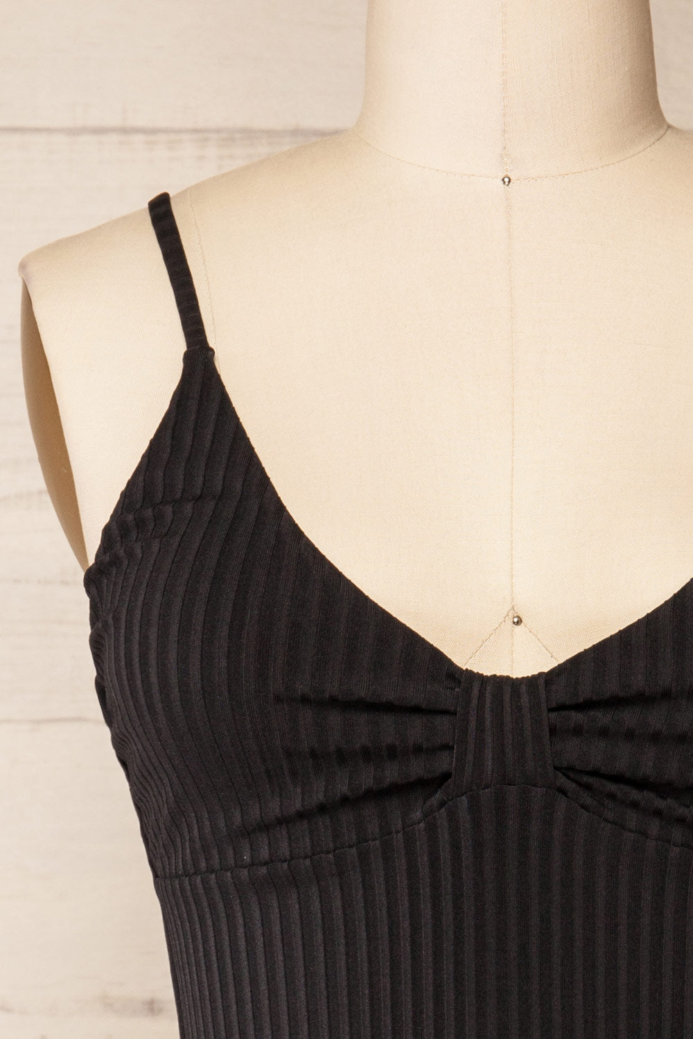 Casablanca Black Ribbed One-Piece Swimsuit | La petite garçonne front close-up