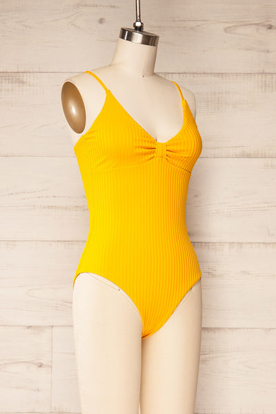 Casablanca Yellow Ribbed One-Piece Swimsuit | La petite garçonne side view