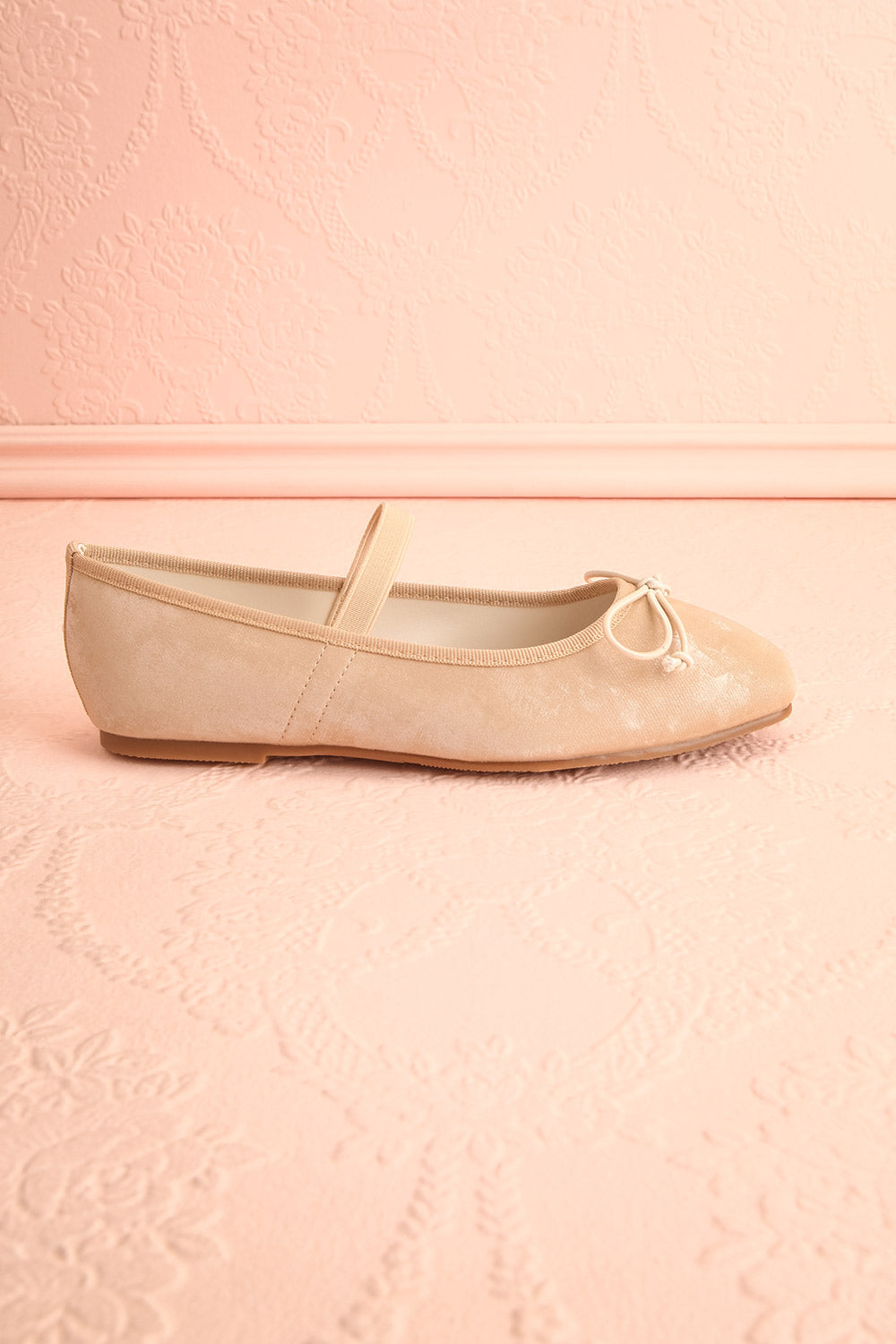 Cascadura Beige Velvet Ballet Flats | Boutique 1861 side view