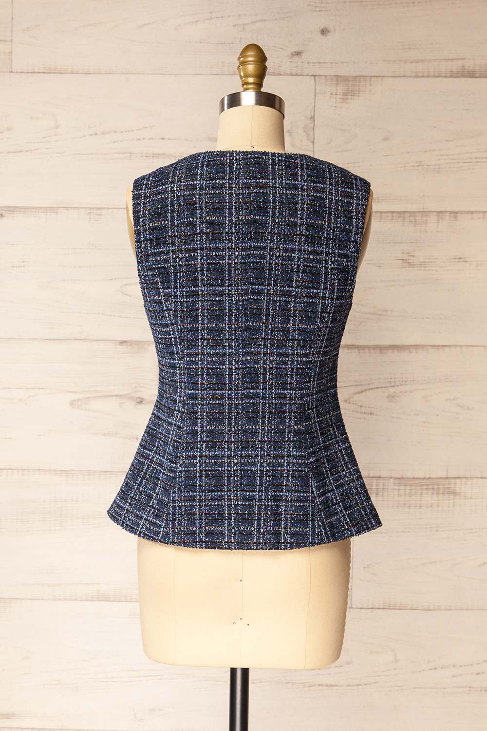 back view of sewing mannequin wearing Cascina Sleeveless Sparkling Tweed Blazer from La petite garçonne