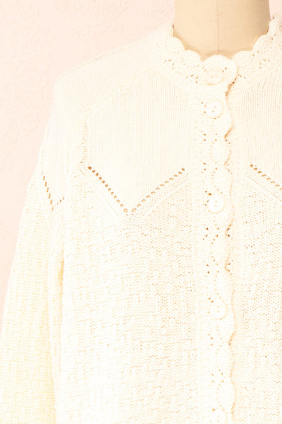 Casiraghi Beige Knit Cardigan w/ Scalloped Front | Boutique 1861 front close-up