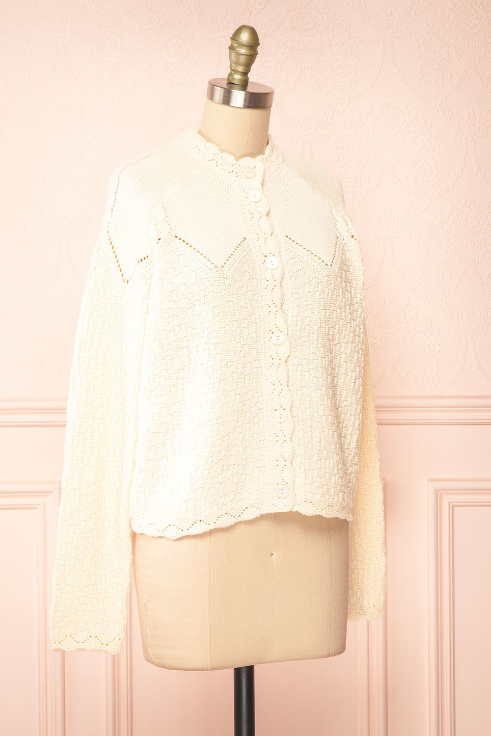 Casiraghi Beige Knit Cardigan w/ Scalloped Front | Boutique 1861 side view