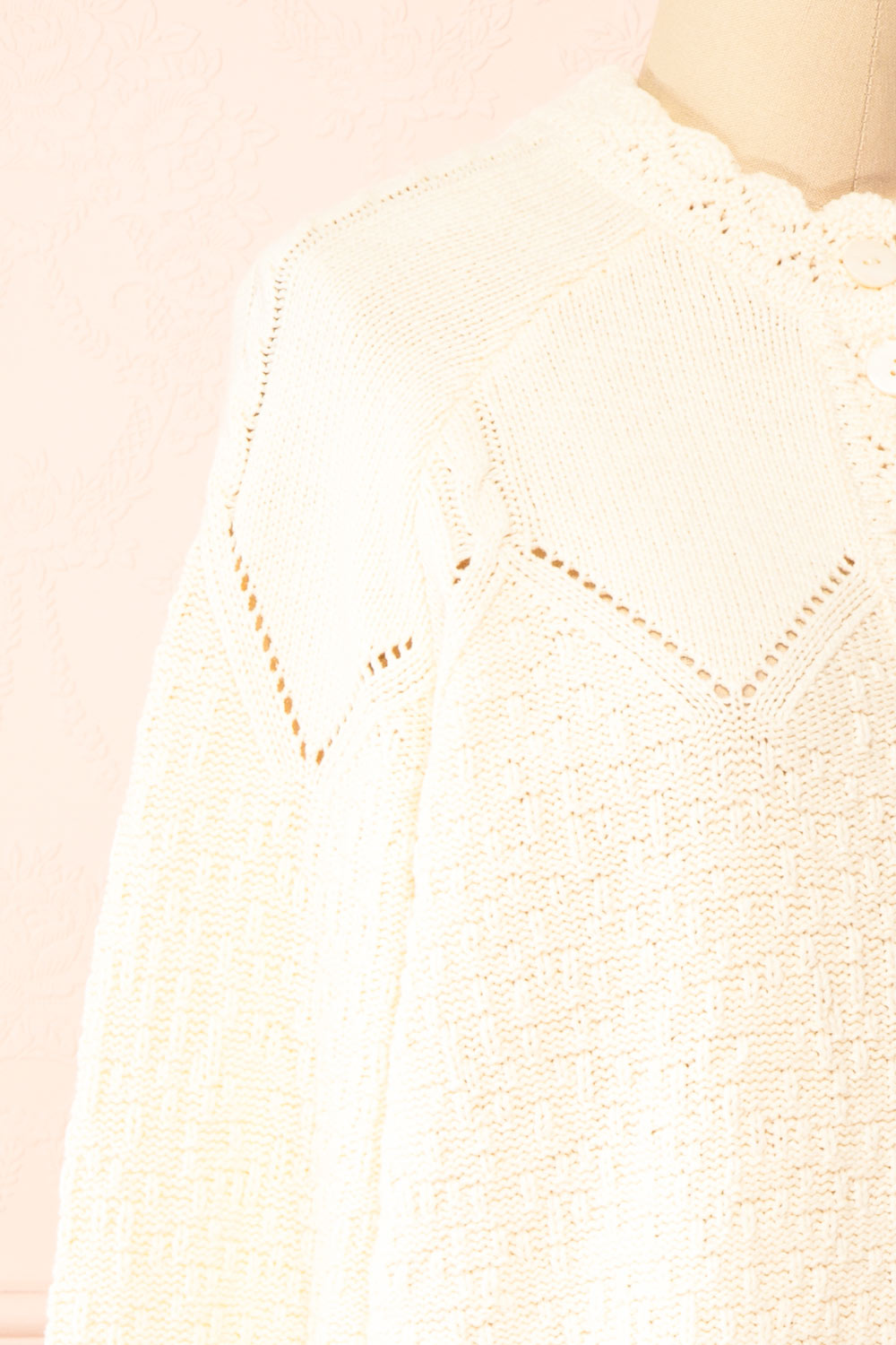 Casiraghi Beige Knit Cardigan w/ Scalloped Front | Boutique 1861 side close-up